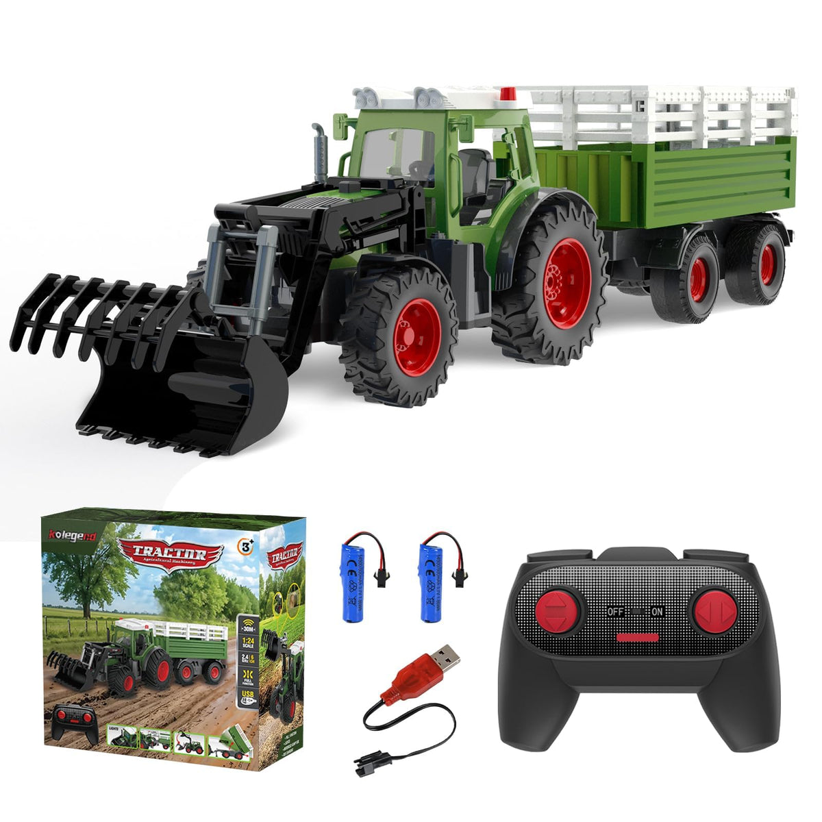 Kolegend remote tractor with front loader for interactive farm play