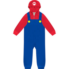 Komar Kids Super Mario hooded onesie front view, cozy zipper for sleep and play