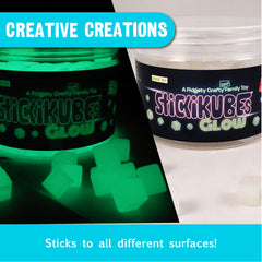KOMARC GAMES StickiKubes stored in a tub for mess-free cleanup