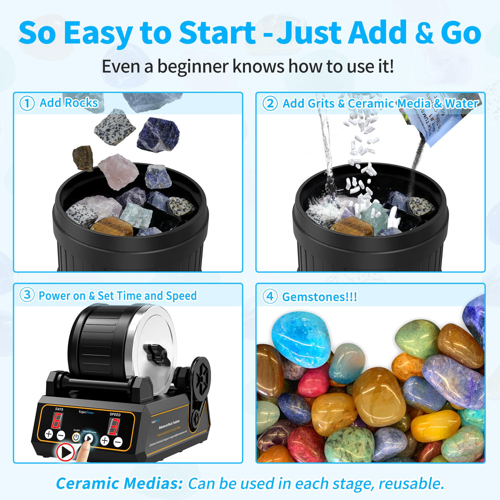 KomeStone K1 2.5lb capacity barrel enables polishing more rocks per run.