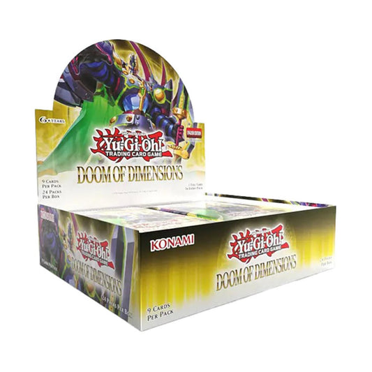 Konami Yu-Gi-Oh! Doom of Dimensions booster box with 24 packs for thrilling new card duels.