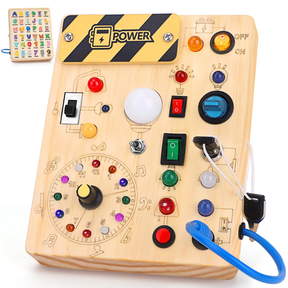 Konijiwa Busy Board showing latches and switches for fine motor play and problem solving.
