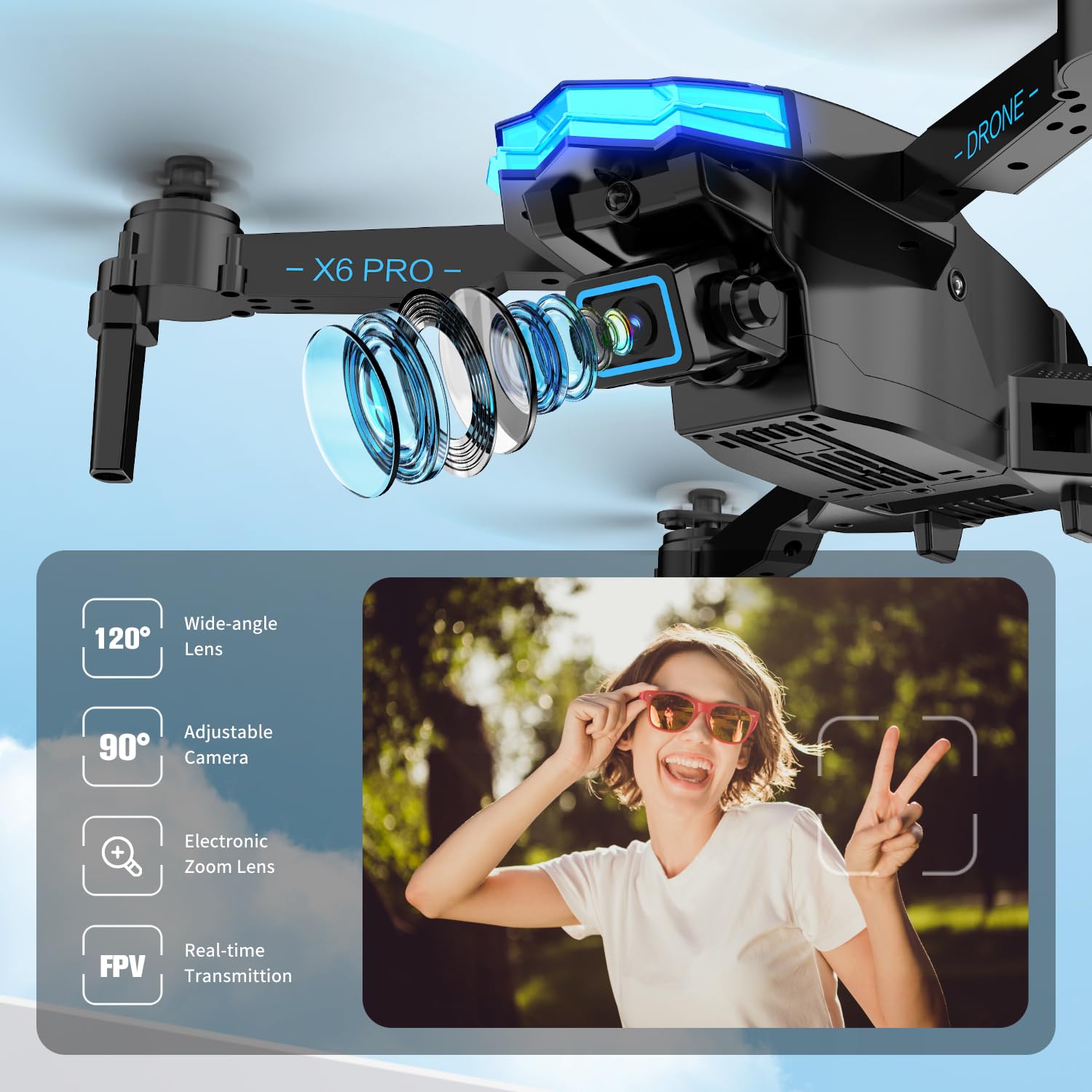 kononioo drone 130-degree wide-angle lens for expansive landscapes