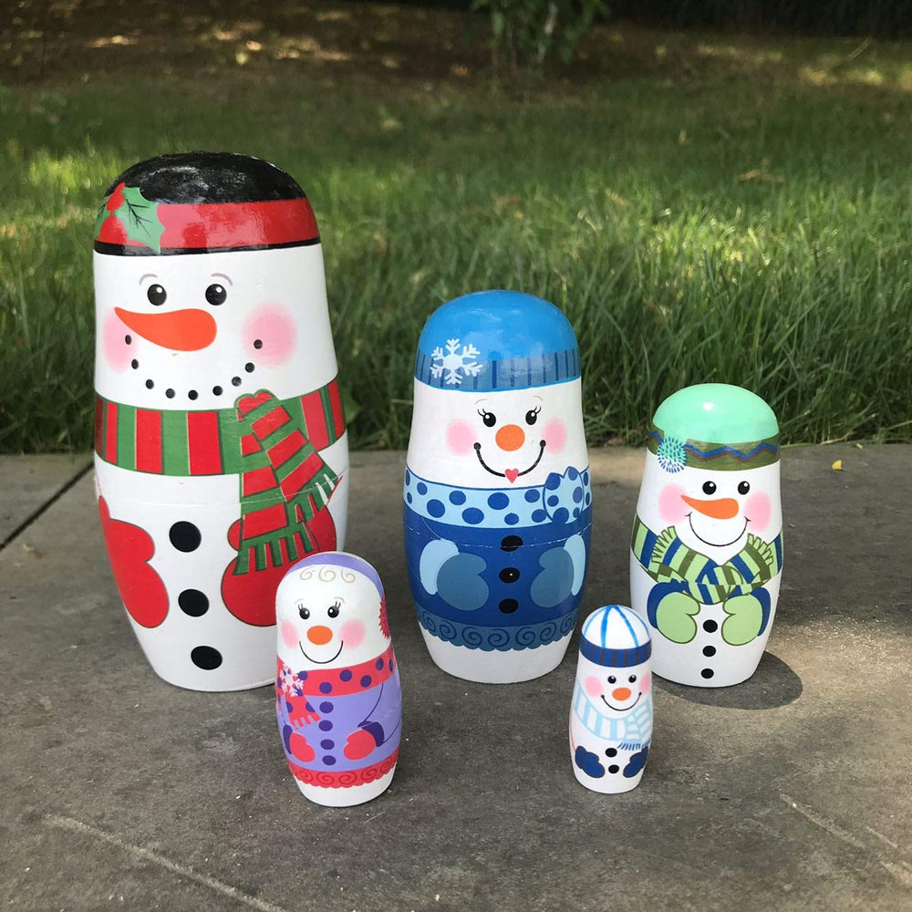 Konrisa snowman dolls on shelf display, perfect kid-friendly home decor.
