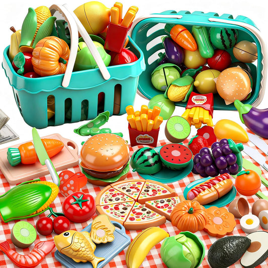 KONYXALU 120 PCS play food with fruits showing colorful variety for color and texture recognition