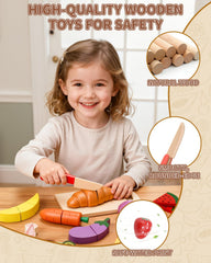 KONYXALU wooden play food set with meats and desserts for creative pretend meals
