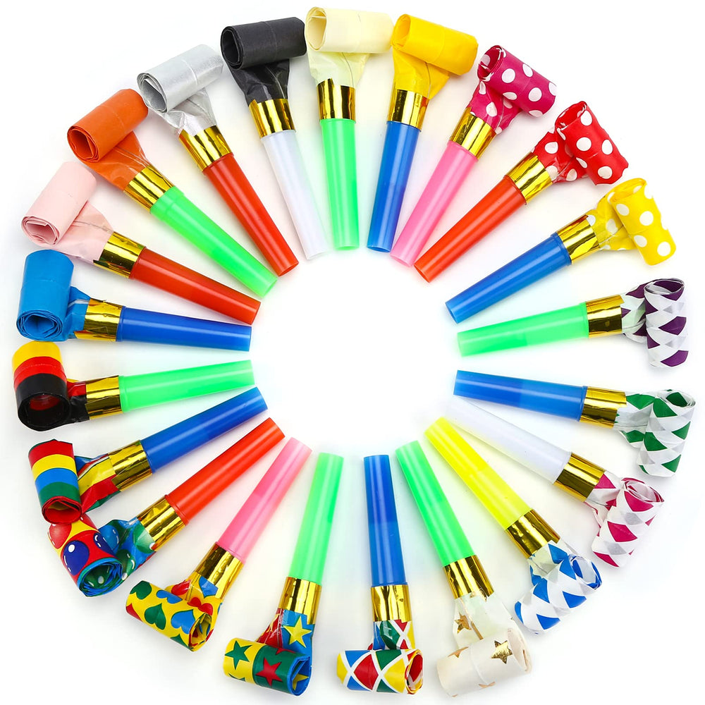 Koogel party blowers in assorted colors, perfect for celebrations