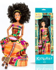 KOOLOREZ Edith black doll portrait highlights authentic skin tone for relatable play.