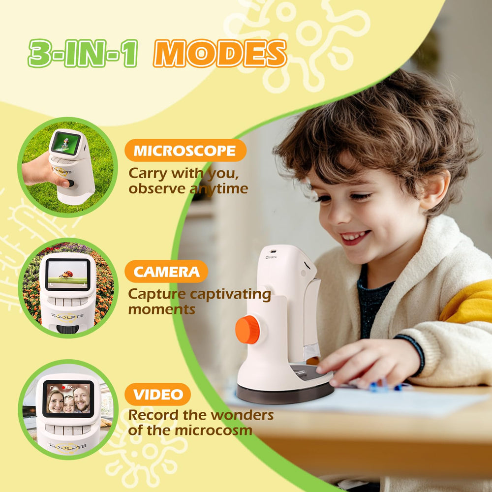 Koolpte Kids Microscope features six adjustable LED lights for bright observations.