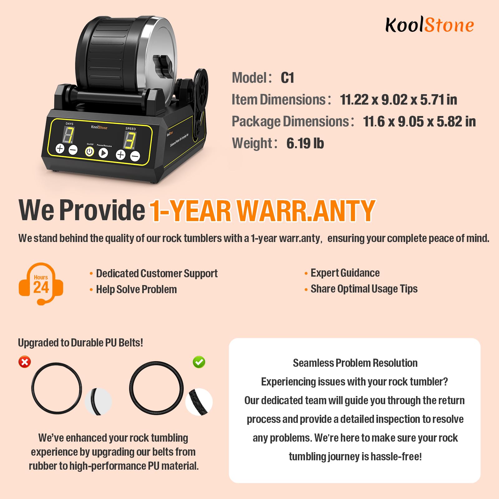 KoolStone C1 compatible with 4lb polishing grit for better results