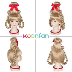 Koonfan Cindy wig featuring red bow for festive outfits
