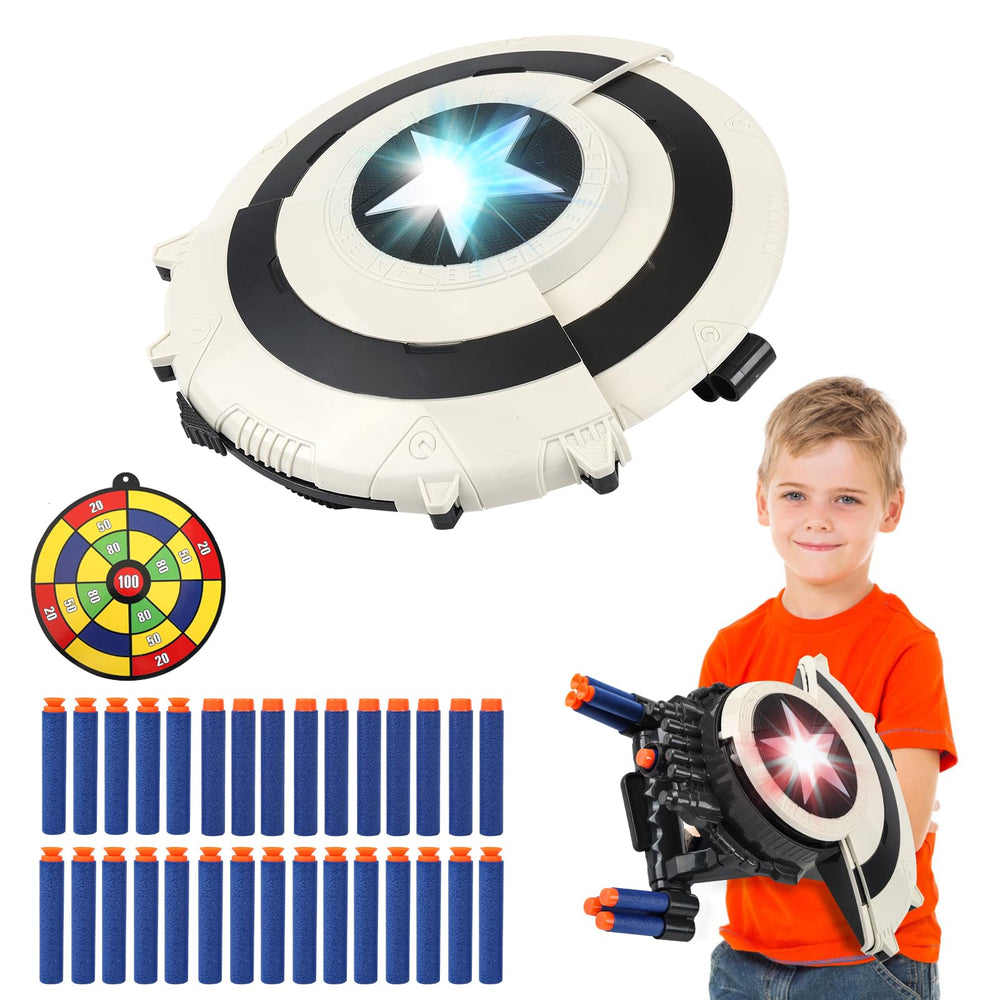 KooRare Shield Dart-Blaster in hero mode front view for imaginative play