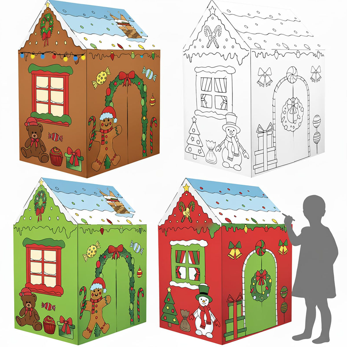Kosiz giant Christmas gingerbread house assembly showing a playful family craft setup