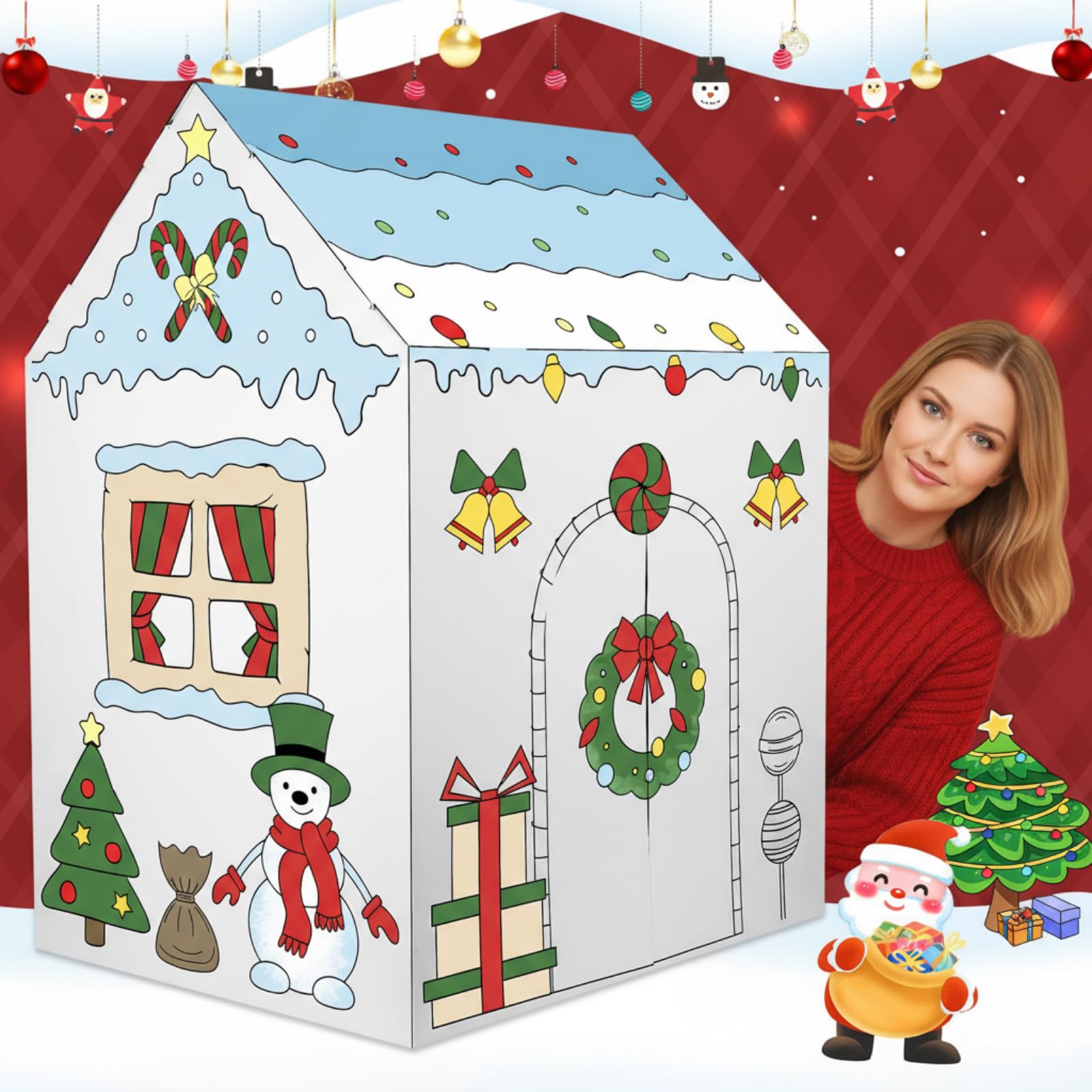 Kosiz snowman house detail highlighting charming holiday props