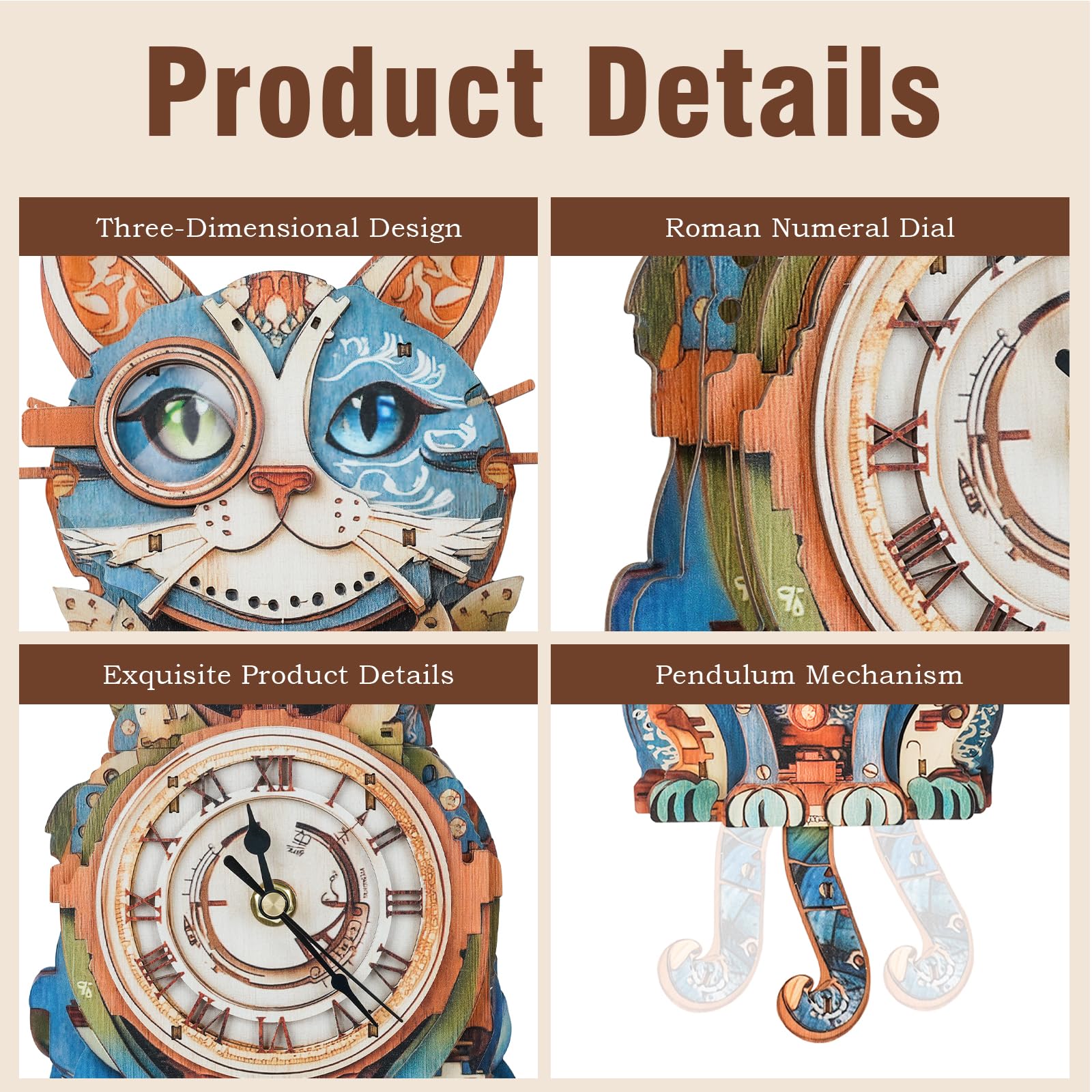 Kosmickiss mechanical cat clock in a cozy room for home decor