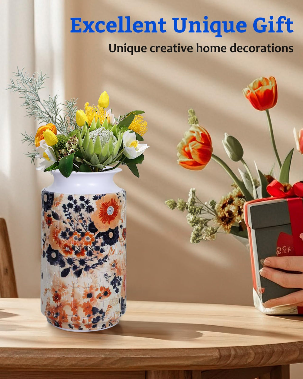 KOSTBAR 3D Puzzle Vase removable water cup for real or artificial blooms.