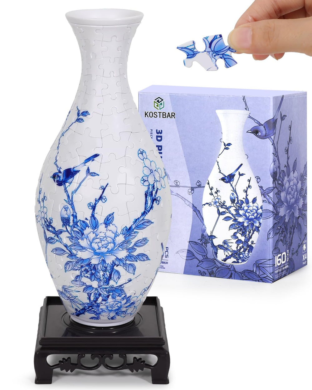 KOSTBAR 3D puzzle vase assembly shown as a decorative centerpiece for home and office.