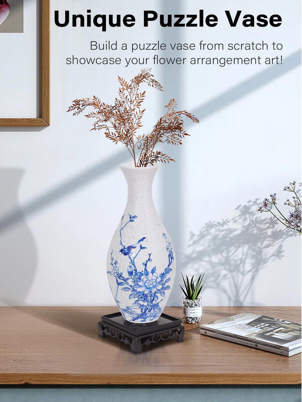 KOSTBAR 3D puzzle vase water cup feature enables display of fresh or dried flowers.
