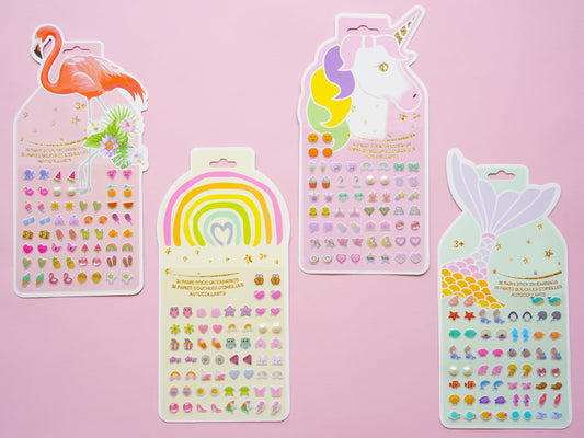 Koutey stick-on rainbow earrings, bright daily accessory with peel-and-stick ease for kids
