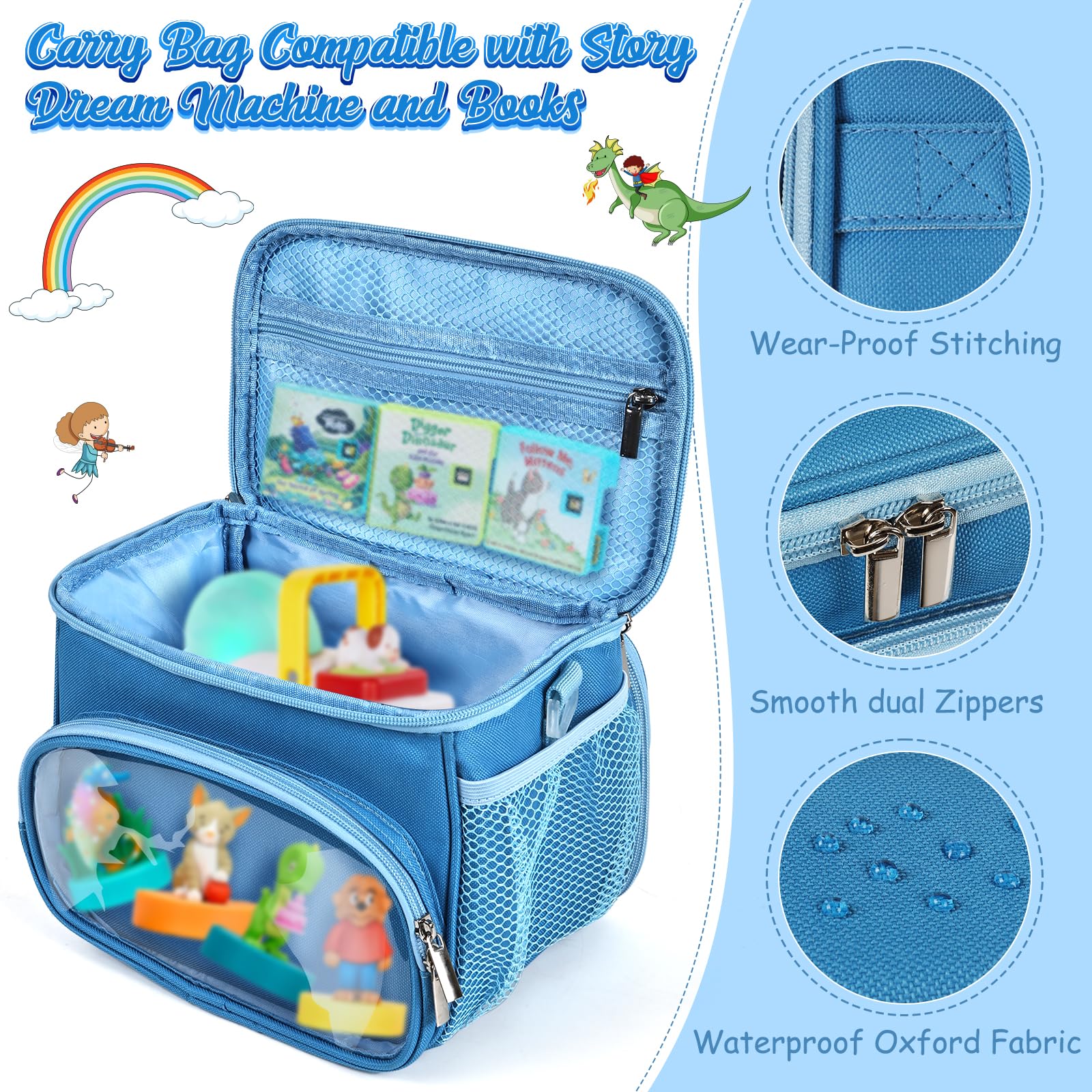 Kowenlic blue water-resistant exterior reduces spills and keeps contents tidy