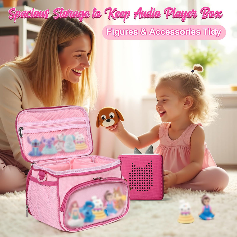 Kowenlic carrying case open view highlighting clear panels for easy item visibility during play