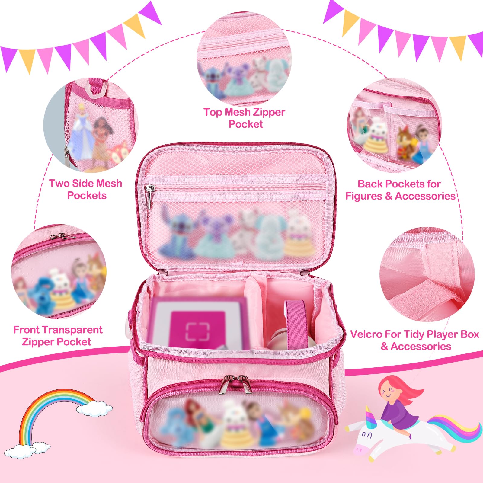 Kowenlic carrying case pink exterior shown with handles for quick carry