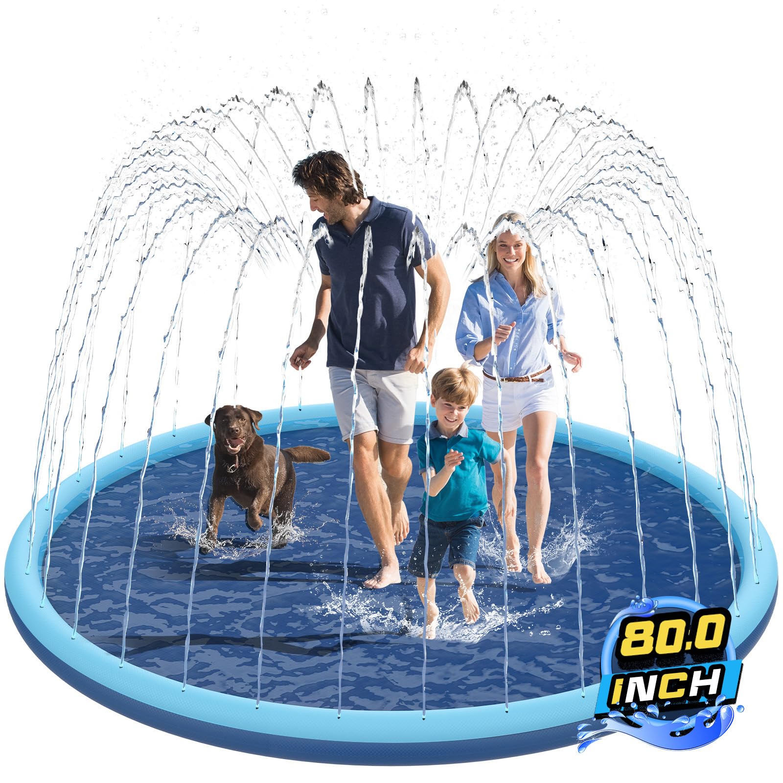 KOXOBET 80-inch splash pad for backyard fun with kids and pets.