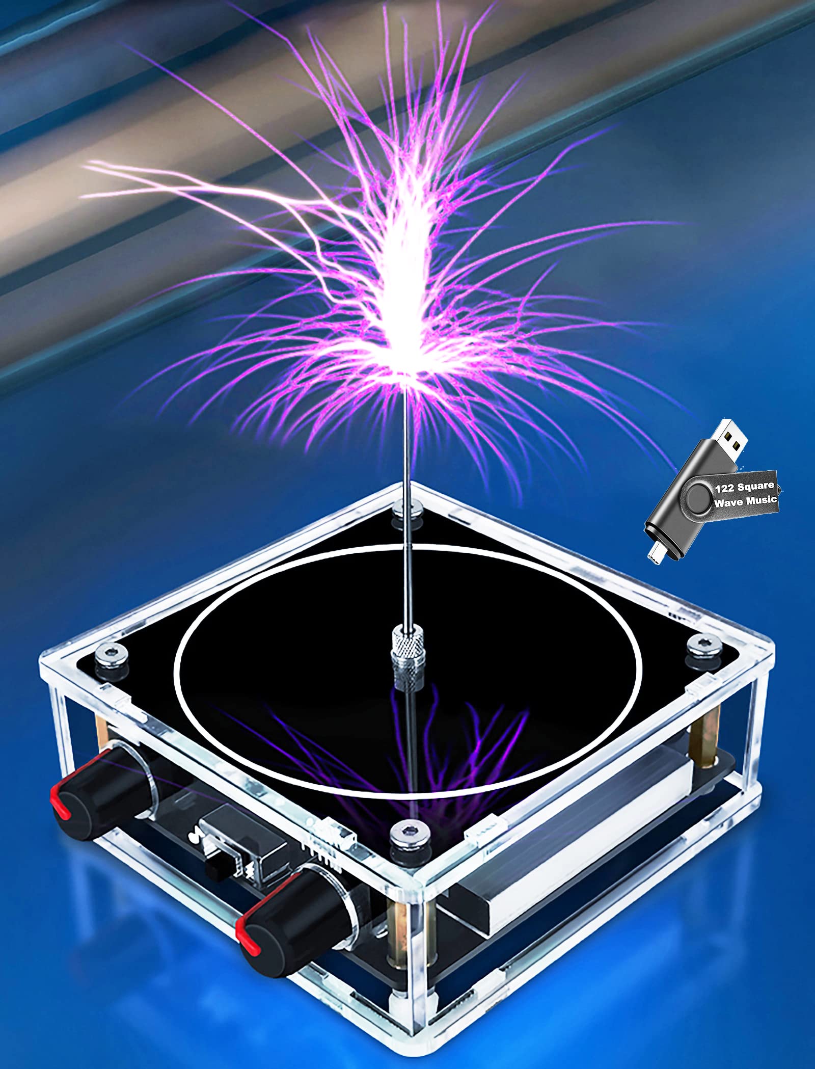 Koyzsen Tesla coil top view shows compact design ideal for classroom demos.