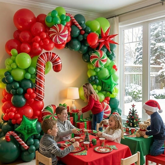 Kozee candy cane foil balloons add playful accents perfect for kids' holiday celebrations.