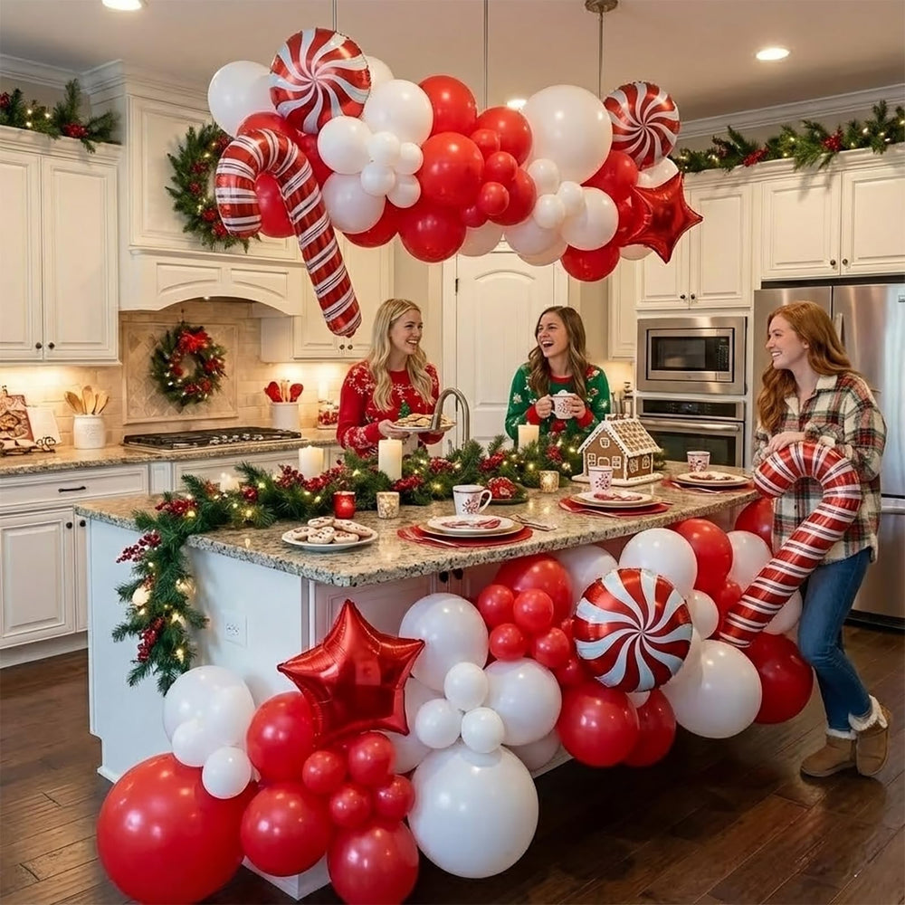 Kozee candy cane foil balloon closeup perfect candy-theme accent.