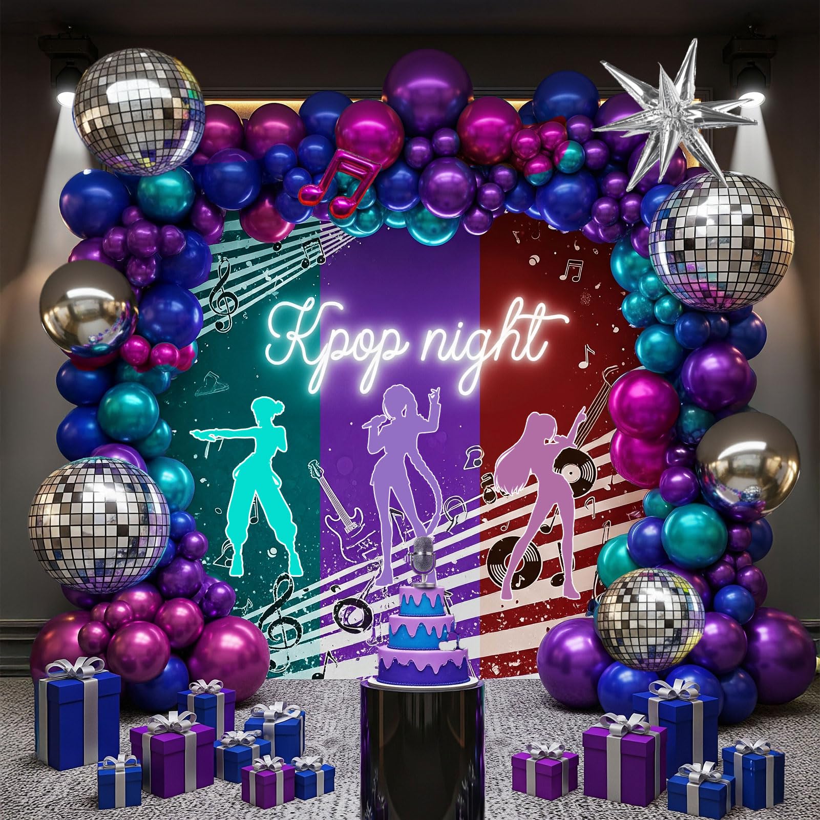 Kozee metallic balloon kit with disco-ball balloons creates a shimmering party backdrop