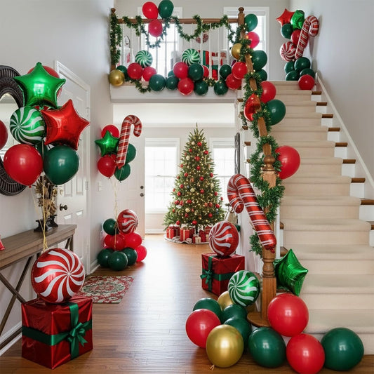 Kozee star foil balloon adds sparkle to Christmas decor.