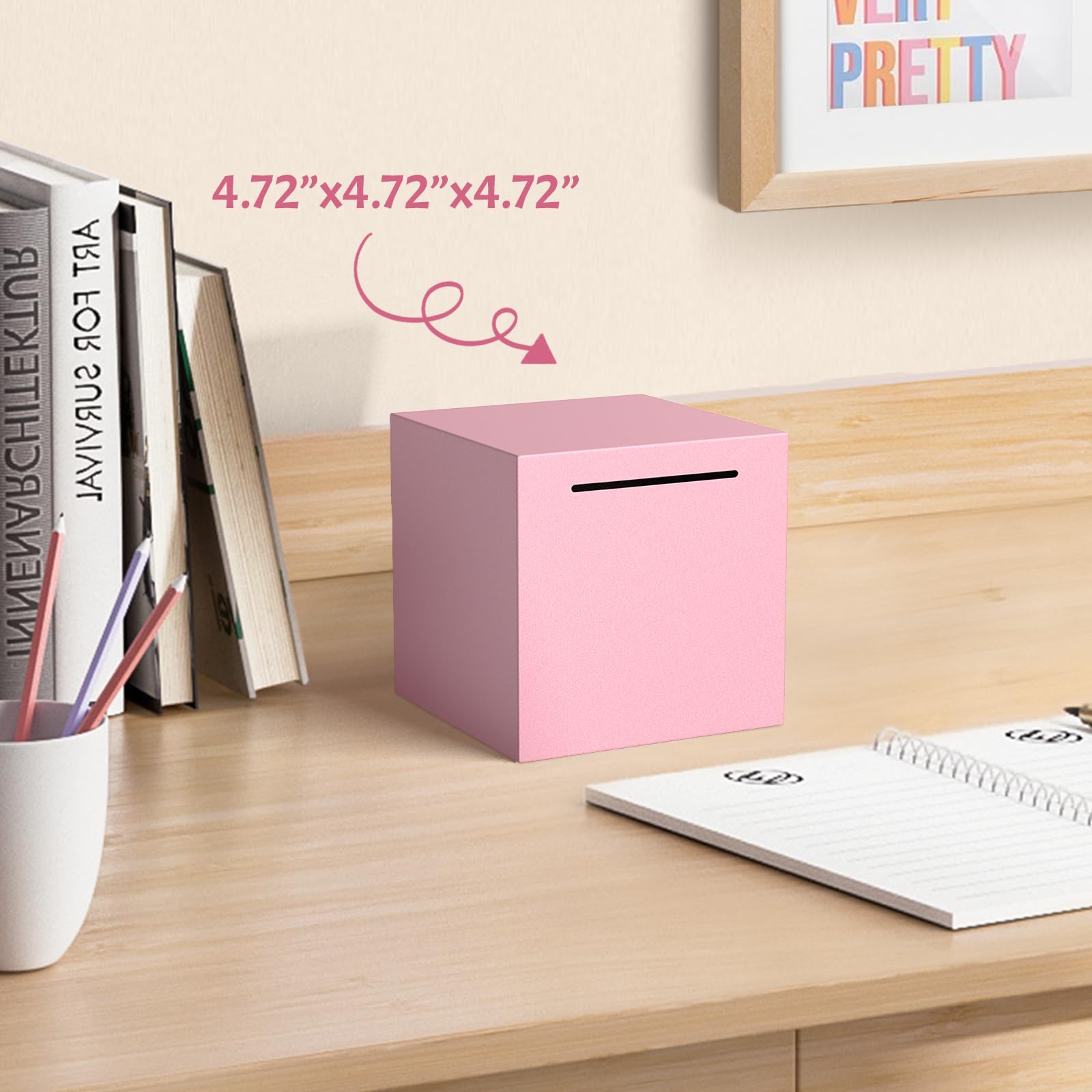 Kozsort piggybank pink coin-slot detail demonstrates easy, one-way saving.