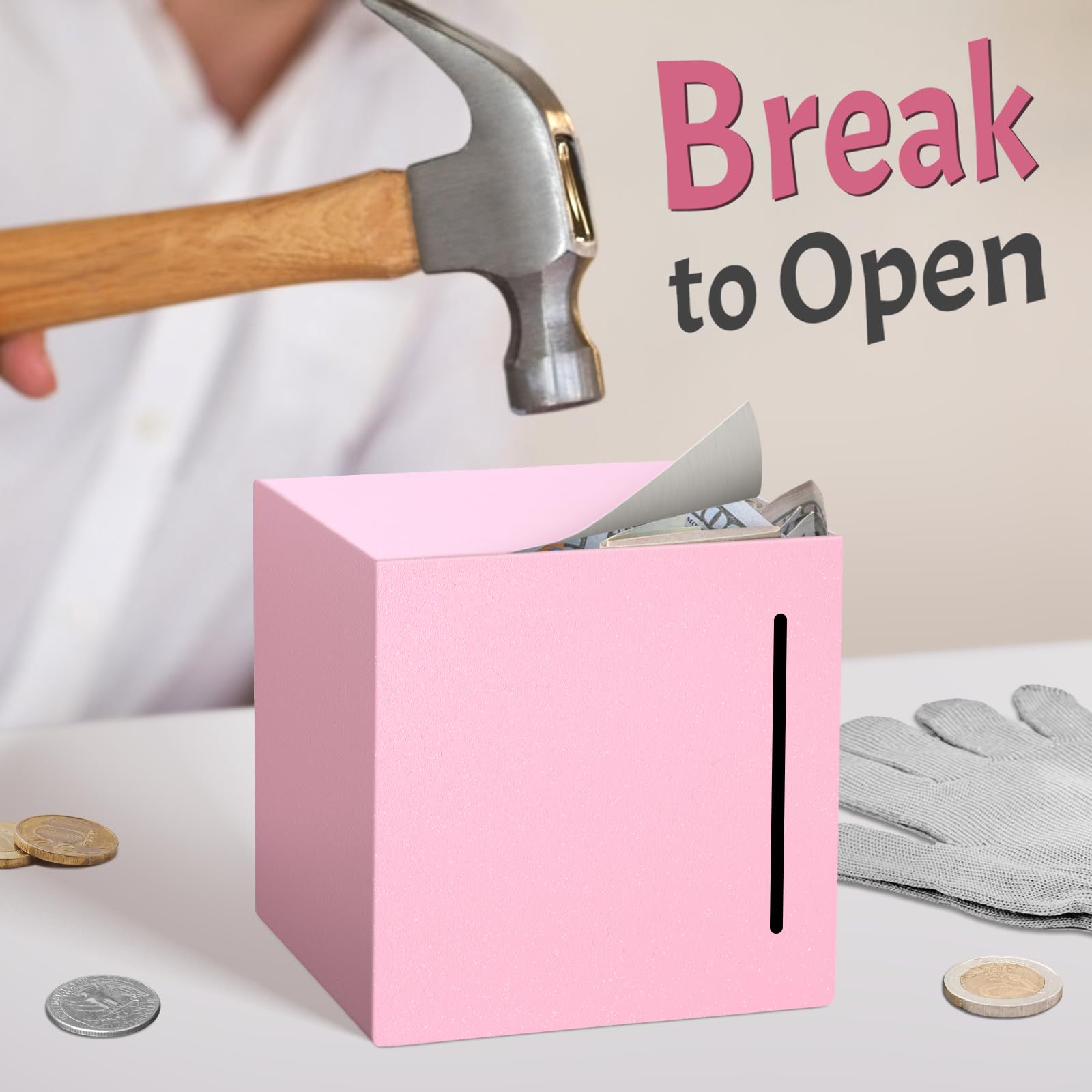 Kozsort piggybank pink frosted finish complements modern home decor while encouraging budgeting.