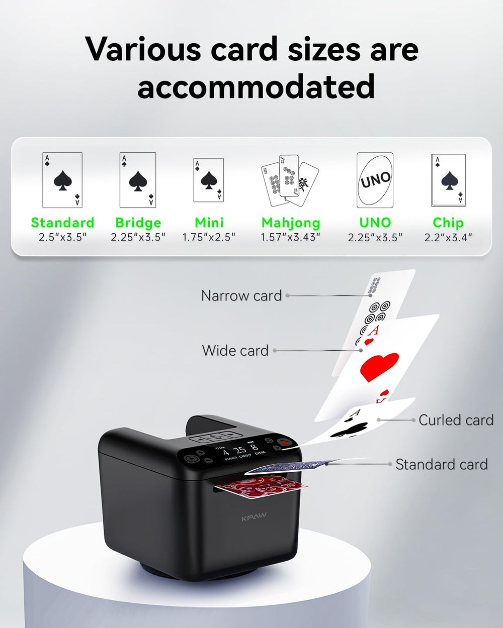 KPAW card dealer 4000 mAh battery enables long sessions.