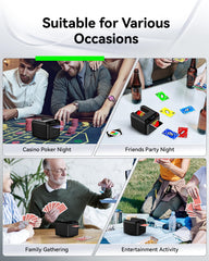 KPAW card dealer rotates clockwise and counterclockwise for smooth dealing.