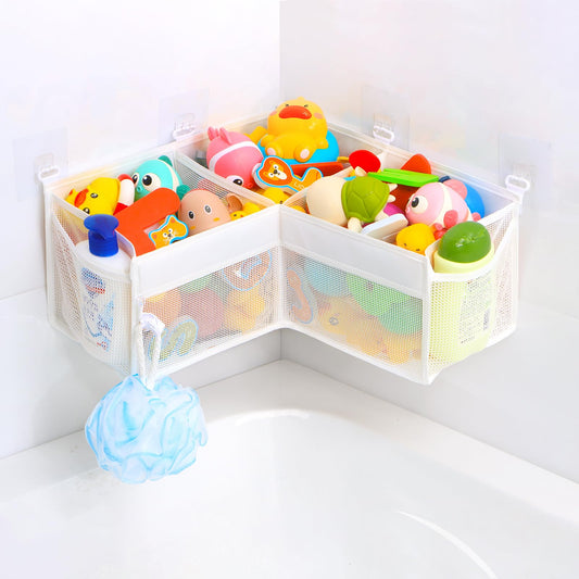 KPH Corner Bath Toy Organizer top view shows corner storage keeping toys within reach.