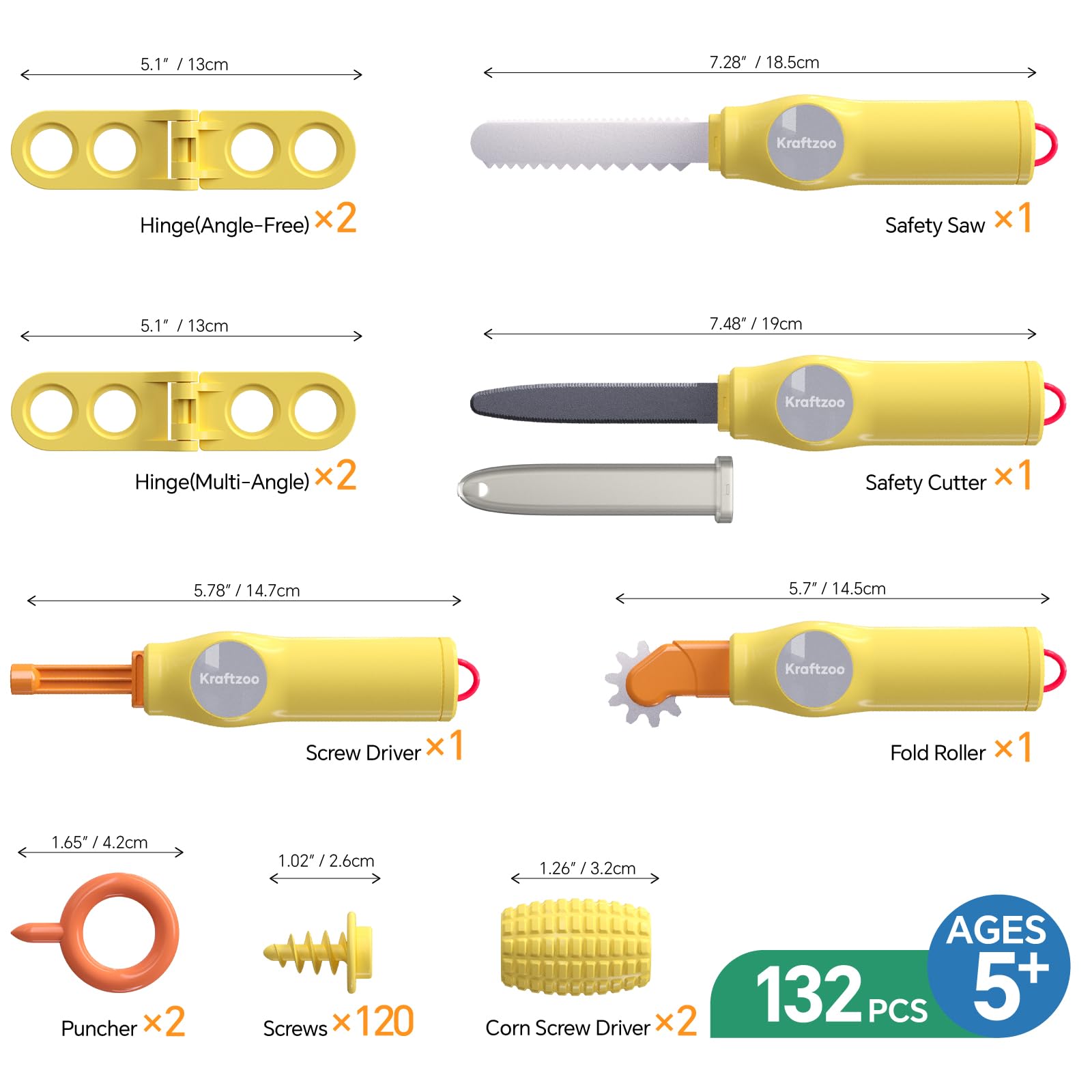 Kraftzoo Cardboard Cutter tools array enables precise cuts and hands-on construction.