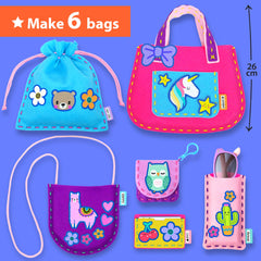 KRAFUN beginner sewing pouch and bag visuals for early creativity.