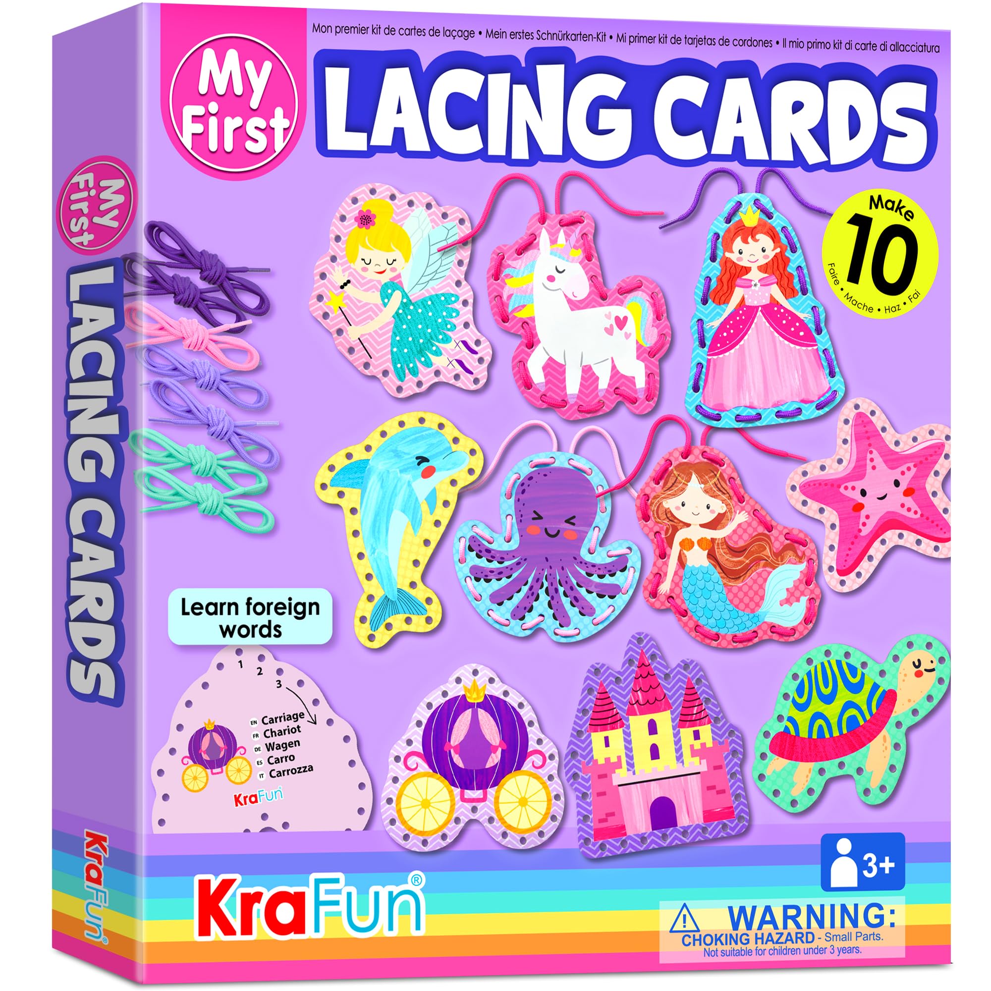 KRAFUN beginner unicorn lacing card helps kids develop fine motor skills.