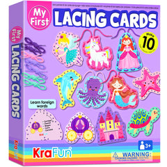 KRAFUN beginner unicorn lacing card helps kids develop fine motor skills.
