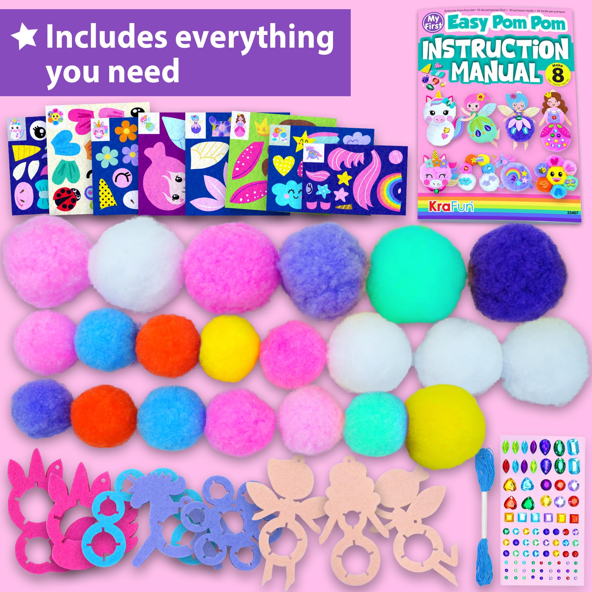 KRAFUN unicorn project with pom poms and felt stickers for imaginative play