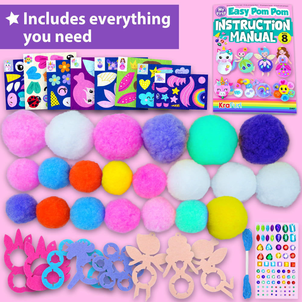 KRAFUN unicorn project with pom poms and felt stickers for imaginative play