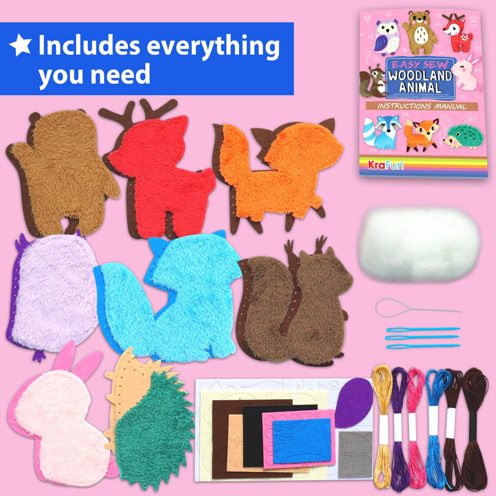 KRAFUN eight-project woodland animals set for guided sewing practice