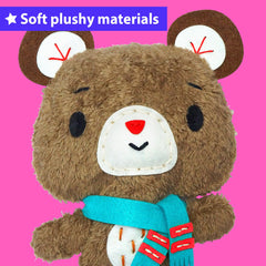 KRAFUN kids sewing teddy bear in progress, a fun learning activity.