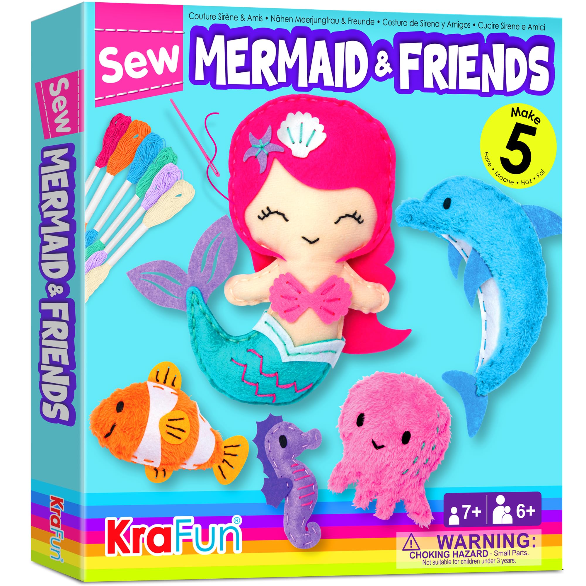 KRAFUN Mermaid dolls set for kids, perfect starter sewing project and imaginative play.