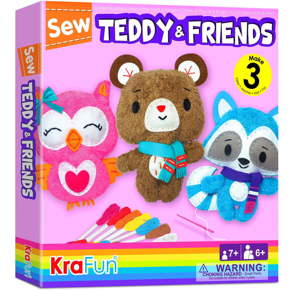 KRAFUN sewing kit for kids with reusable box for organized crafts.