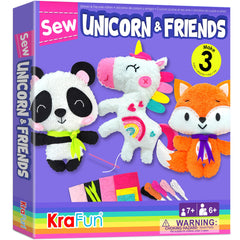 KRAFUN Unicorn beginner sewing kit box with supplies for kids' first project