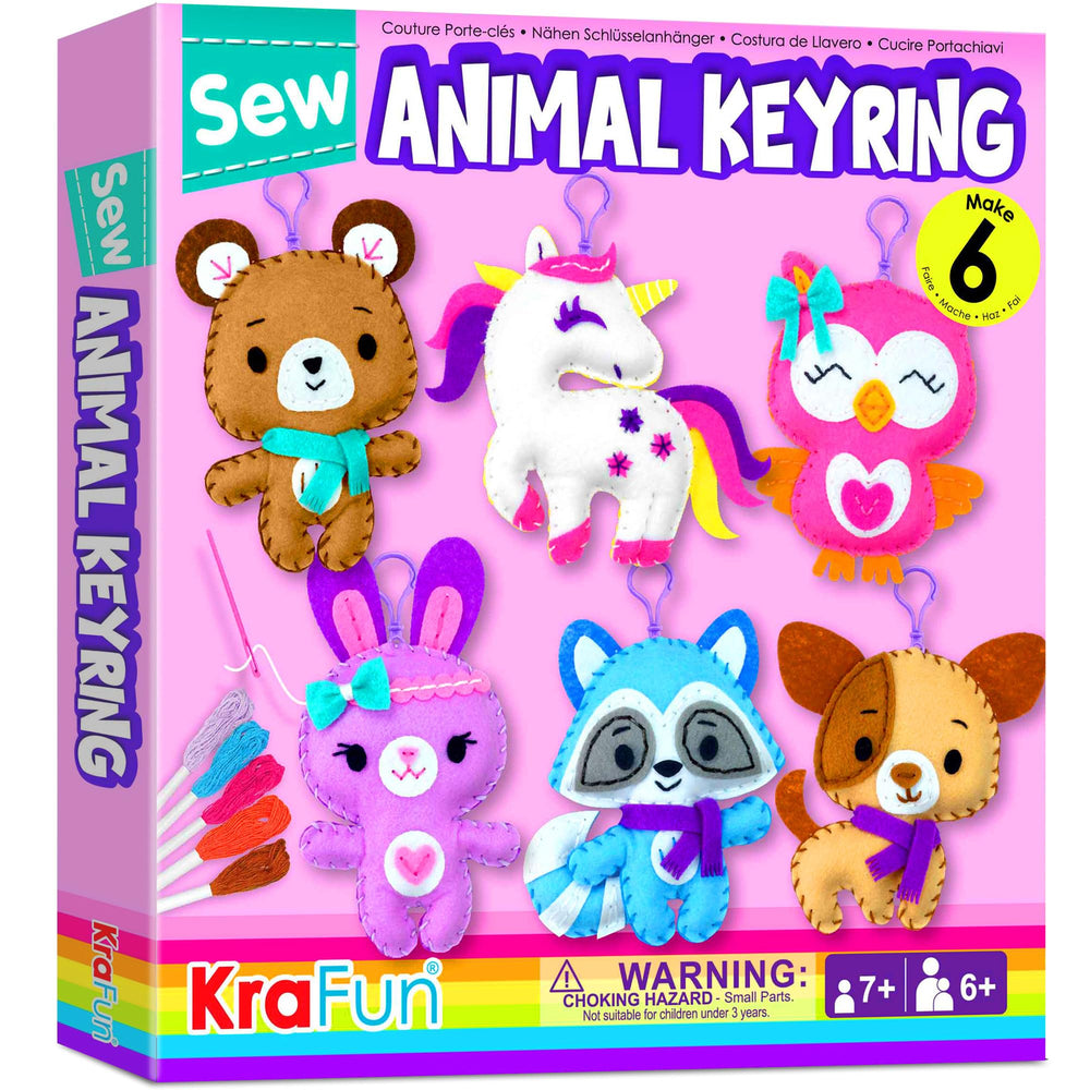 KRAFUN unicorn sewing keyring kit box displaying organized materials for beginner crafting