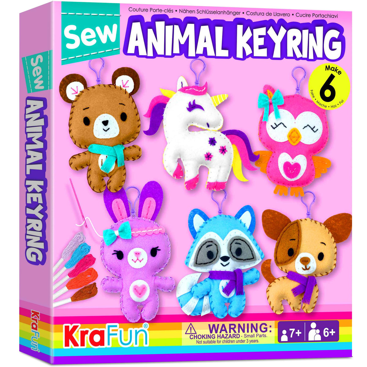 KRAFUN unicorn sewing keyring kit box displaying organized materials for beginner crafting